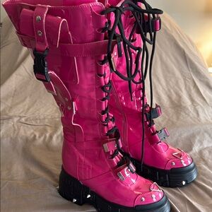 Women's Pink Lace-Up Boots